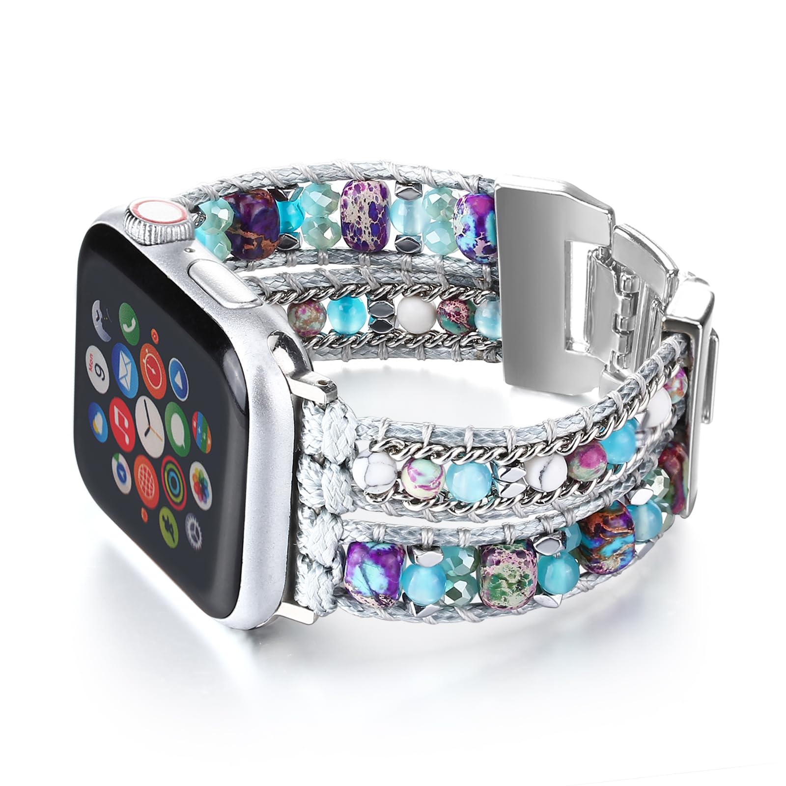 CHARMINGO Bohemian Beaded Bracelet Compatible with Apple Watch Unisex 38mm 40mm 41mm 42mm 44mm 45mm 49mm Multilayer Natural Stone Leather Bracelet Handmde Bracelet, 38mm/40mm/41mm, Metal, No Gemstone — image 1