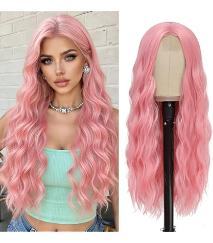 Amazon.com : BUPPLER Cosplay Long Pink Wig 28 Inch Middle  display picture 2
