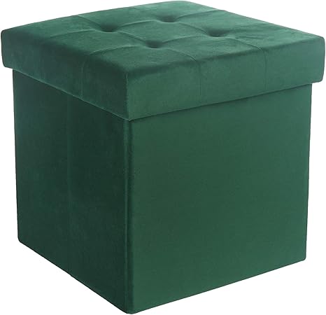 Amazon 収納スツール オットマン 収納ボックス 折りたたみ 収納ベンチ 足置き 座椅子 ストレージチェア 収納椅子 踏み台 小物入れ おもちゃ箱 衣類収納 大容量 リビング 玄関 寝室適用 ベルベット 33 33 33cm グリーン 収納ケース ボックス オンライン通販