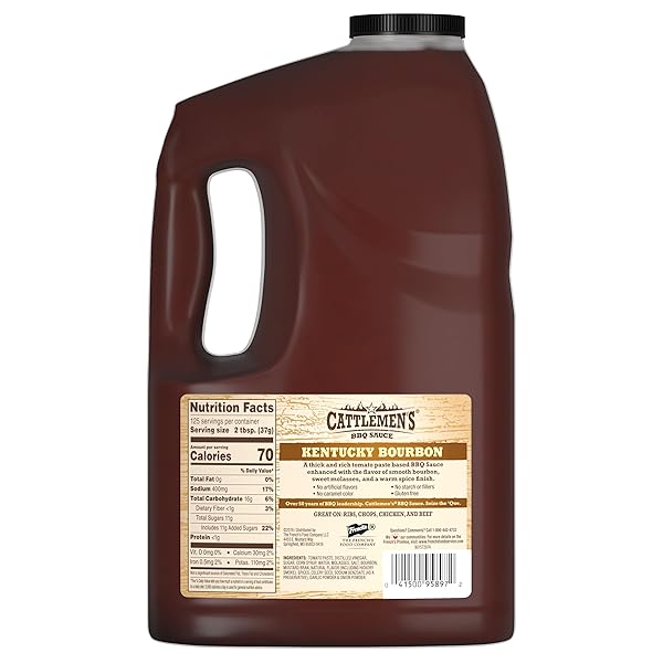 CATTLEMEN’S KENTUCKY BOURBON BBQ SAUCE, 1 GAL – ONE GALLON JUG OF KENTUCKY BOURBON BARBECUE SAUCE TO FLAVOR RIBS, CHICKEN, PORK, STEAK AND MORE