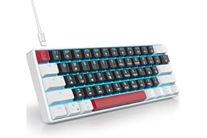 Ussixchare 60 Percent Mechanical Keyboard Mini Gaming Keyboard 60% with Red Switch Wired Type-C Cable Mini Keyboard with LED Backlight for Laptop/PC/PS5/PS4/Xbox Gamer(White-Black)