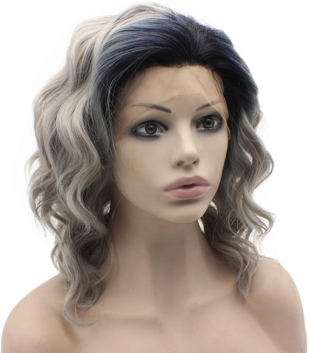 Shoulder Length Stylish Lace Front Synthetic Ombre Grey Wig Natural - Image 3