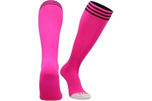 TCK Pink Soccer Socks Kids Youth Girls Boys Womens Mens Athletic Sports Tube Socks, Prosport Striped (Hot Pink/Black, Large)