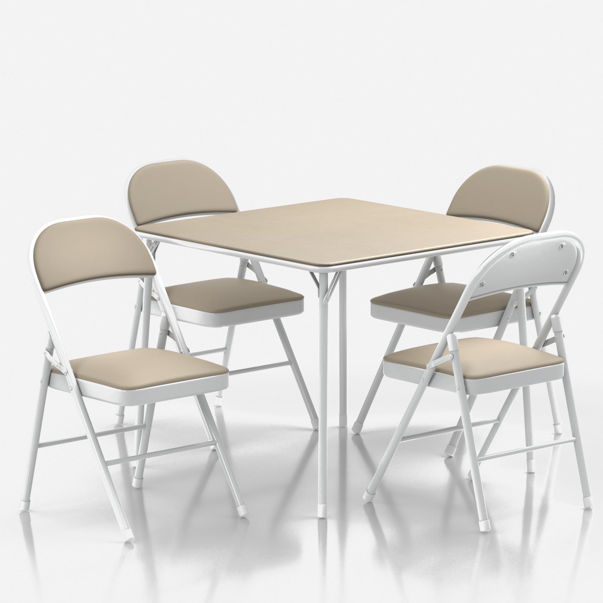 Photo 1 of **PARTIAL SET/CHAIRS NOT INCLUDED*** VECELO Portable Folding Card Table Square and Chair Set (5pc) with Collapsible Legs & Vinyl Upholstery, Metal, Beige