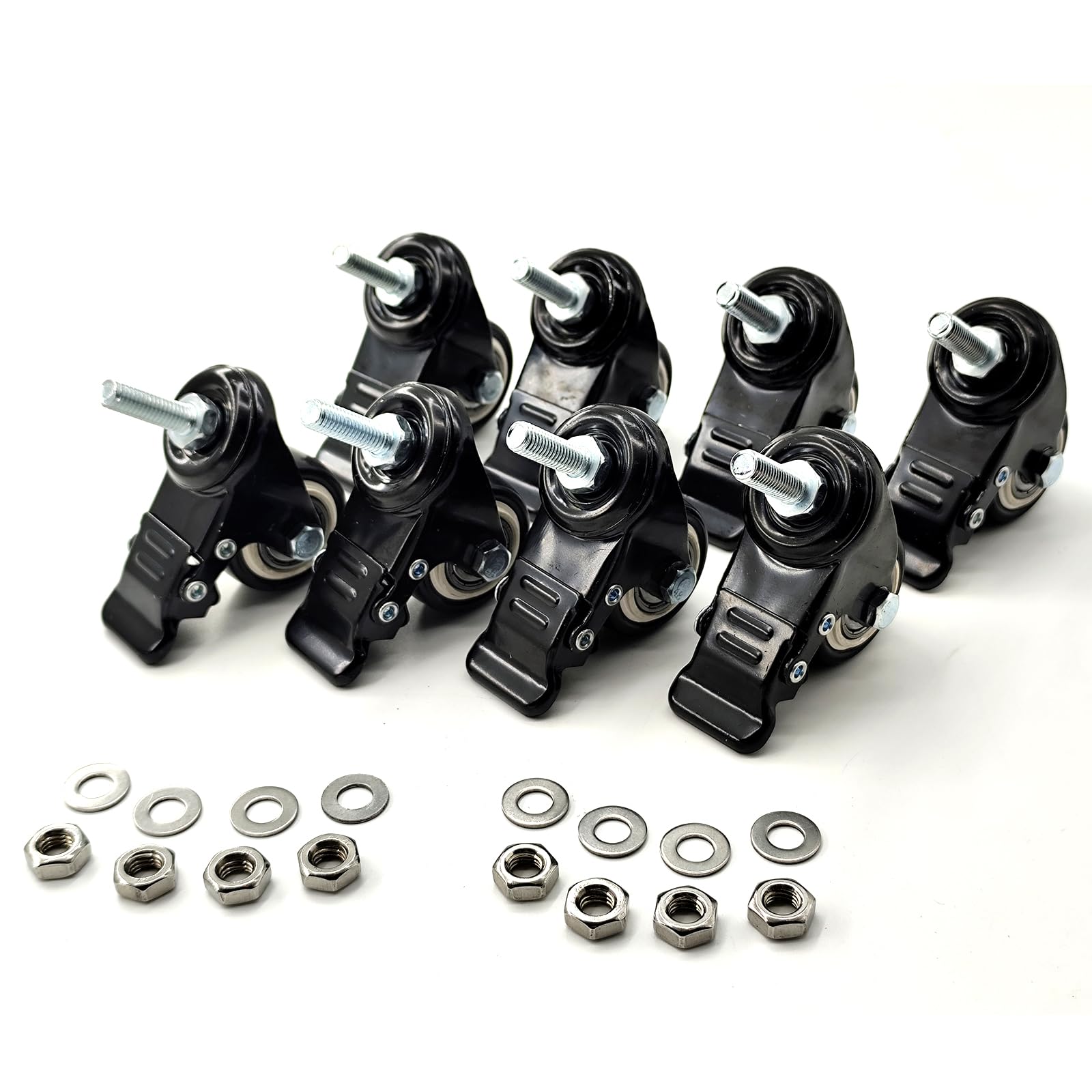 M8x25 Threaded Rod and Spacer Nut Roll 1.5 Inch for Shopping Trolleys, Workbenches, Furniture (With Brake Rollers, 8)