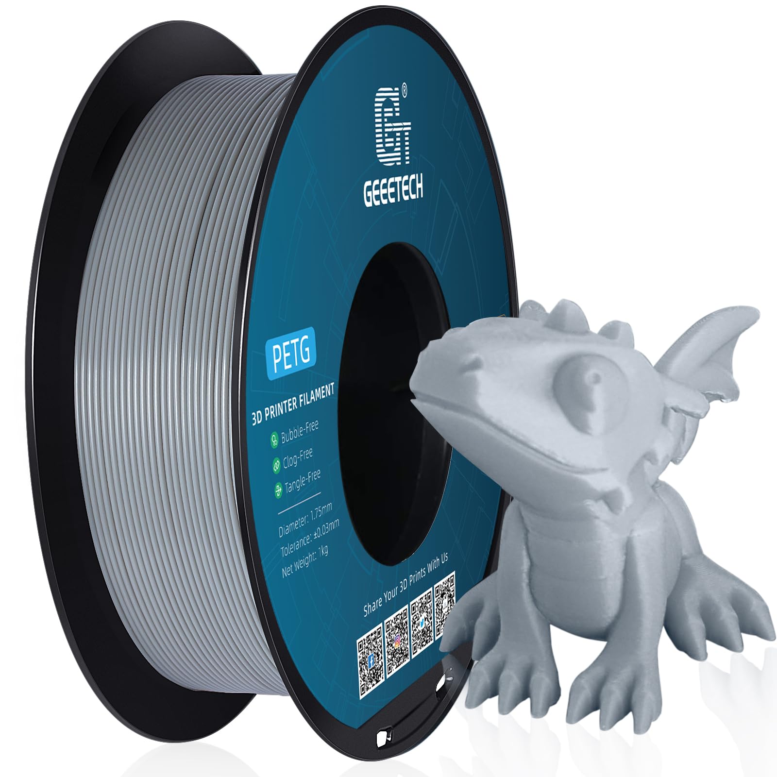 Geeetech PETG Filament 1.75 mm Gray PETG 1 kg Spool for 3D Printer