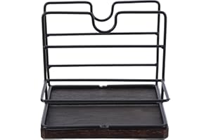 NULYLU Wooden Napkin Holder for Kitchen Table with Salt and Pepper Storage, Rustic Walnut Paper Towel Stand