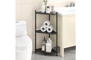 Wisuce Corner Shelf Stand - 3 Tier Bamboo Small Corner Bookshelf for Office Kitchen Bedroom Plant Stand Living Room Decor Small Space (Black)