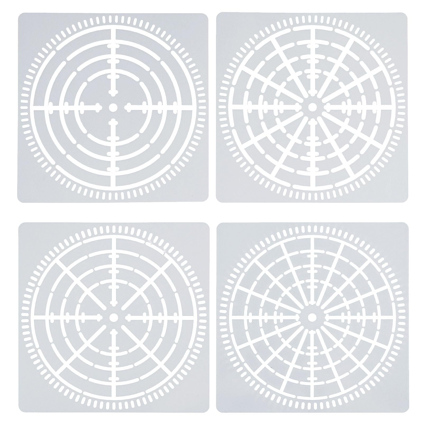 PATIKIL 4 8 12 16 Segment Mandala Stencil, 4 Pack 5" Mandala Stencils Reusable Mandala Template Painting Tool for Drawing on Wood Fabric Glass Wall, White