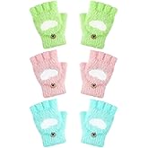 Geyoga 3 Pair Kids Fingerless Gloves for Girls Winter Warm Convertible Flip Top Gloves Heart Half Finger Mitten for Toddler
