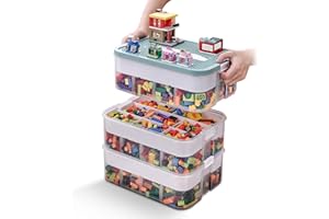 YHANEC Storage Organizer with Building Plate Lid for Lego, 3 Tier Stackable Toys Storage Bin with handle, Transparent Plastic