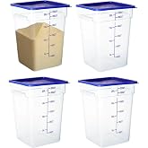 BIEAMA 4 Pack 22 Qt Square Food Storage Containers with Lids, NSF, Clear | Commercial polycarbonate containers with scale markings and handles; stackable for prep, brining, fermentation &amp; bulk storage