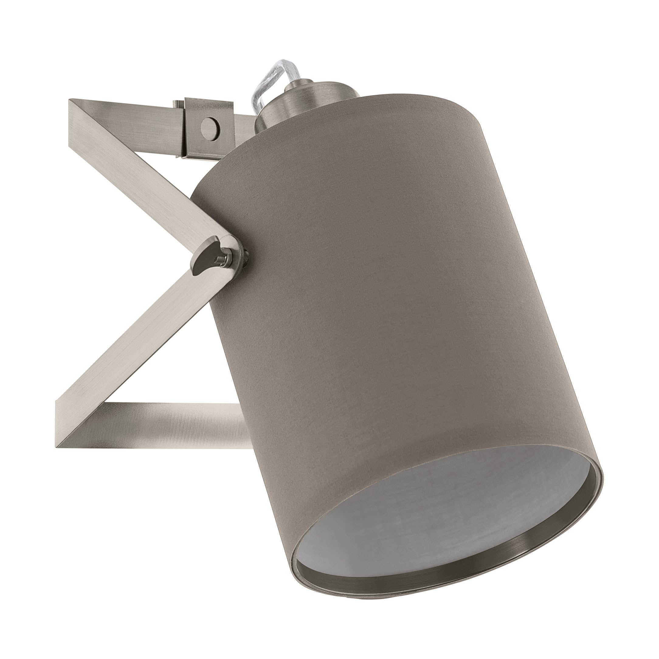 Eglo Villabate 1 Table Lamp, 1 Bulb Table Lamp, Vintage, Modern, Steel and Textile, Living Room Lamp in Matte Nickel, Taupe, White, Lamp with Switch, E27 Socket — image 1