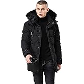 WEEN CHARM Men's Warm Parka Ski Jacket Water Resistant Puffer Jacket Long Winter Coat with Removable Faux Fur Hood