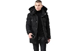 WEEN CHARM Men's Warm Parka Ski Jacket Water Resistant Puffer Jacket Long Winter Coat with Removable Faux Fur Hood
