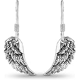 AeraVida Ornate Divine Angel Wings .925 Sterling Silver Divine Dangle Earrings | Angel Wings Earrings for Women | Sterling Silver Dangle Earrings | Silver Earrings