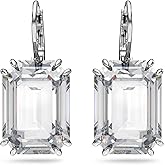 Swarovski Millenia Drop Earrings with Clear Oversized Octagon Cut Crystal in Rhodium Finish