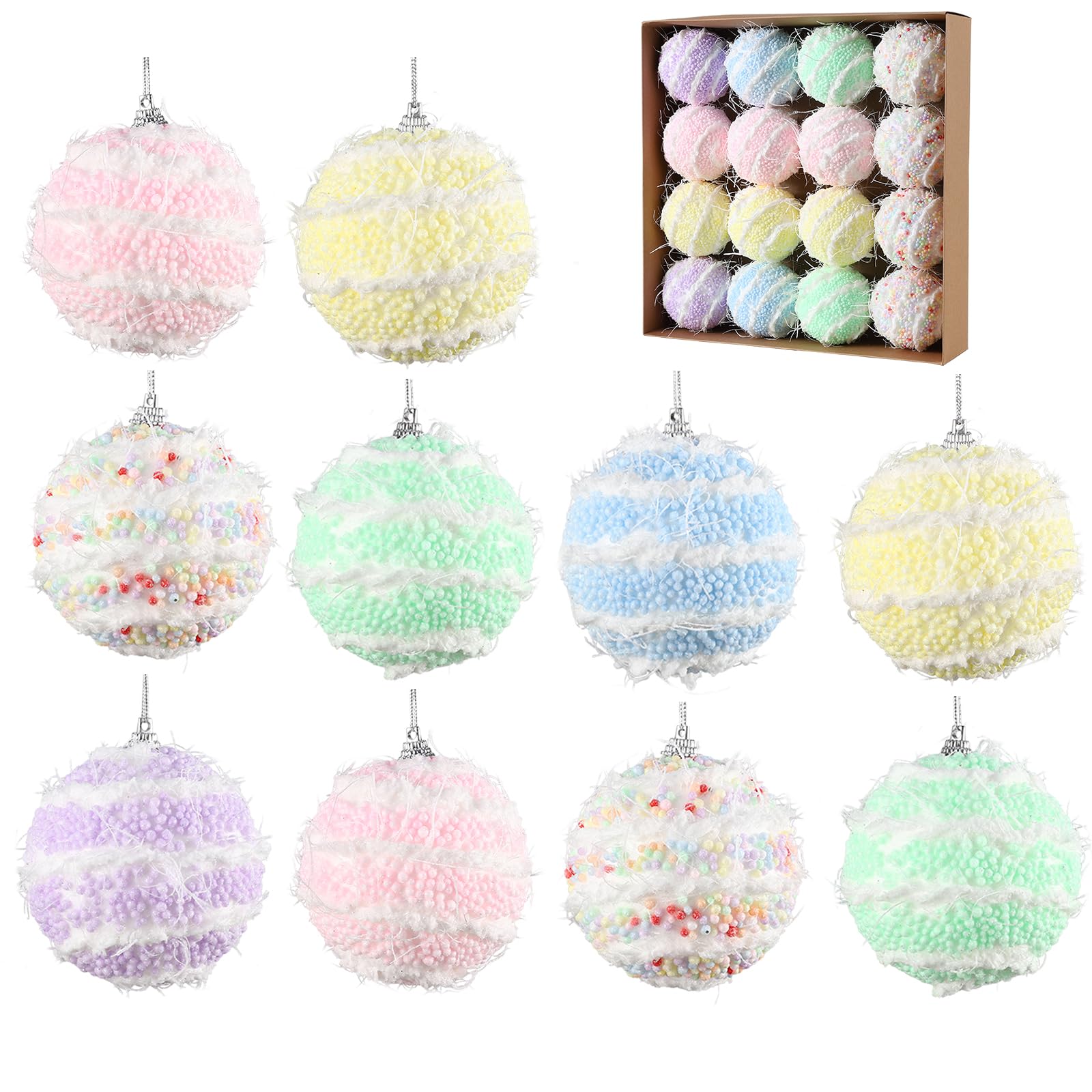 Photo 1 of 16PCS Pastel Christmas Tree Ball Ornament Set, 3.15in Pastel Color Shatterproof Glitter Foam Christmas Hanging Ball Ornaments Sweet Themed Xmas Tree Decor New Year Holiday Decoration