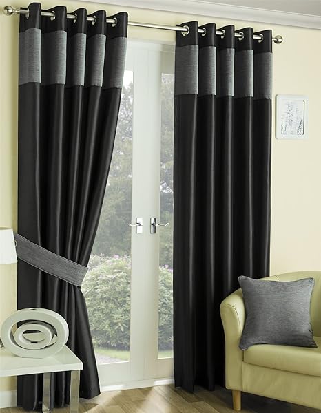 Motel Lined Eyelet Curtains 66 X 90 Faux Satin Chenille Stripe