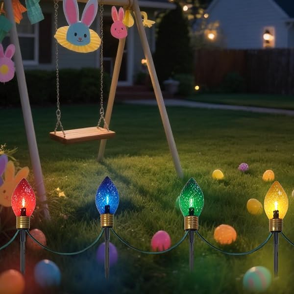 CHYPARTY JUMBO CHRISTMAS PATHWAY LIGHTS OUTDOOR, 7FT 4PCS CONNECTABLE PLUG IN MULTICOLOR DIAMOND WALKWAY LIGHTS FOR DRIVEWAY, FENCE, YARD HOLIDAY DECOR, GREEN WIRE