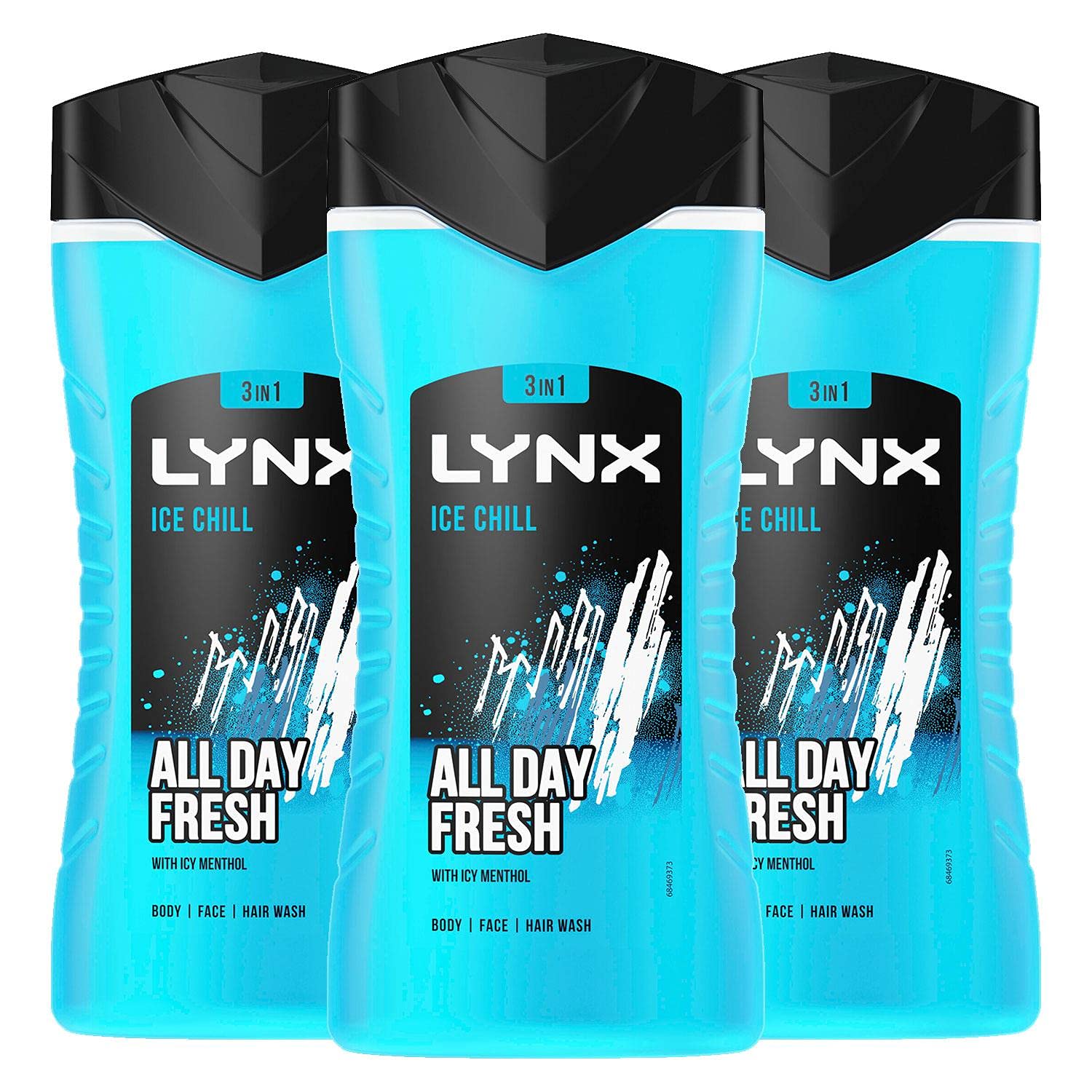 3 Pack of 225ml Lynx 3-in-1 Ice Chill All Day Fresh with Icy Menthol Body wash Wash, 225ml with Plant-based Moisturisers Dermatologically Tested, Keep Smelling Irresistible!