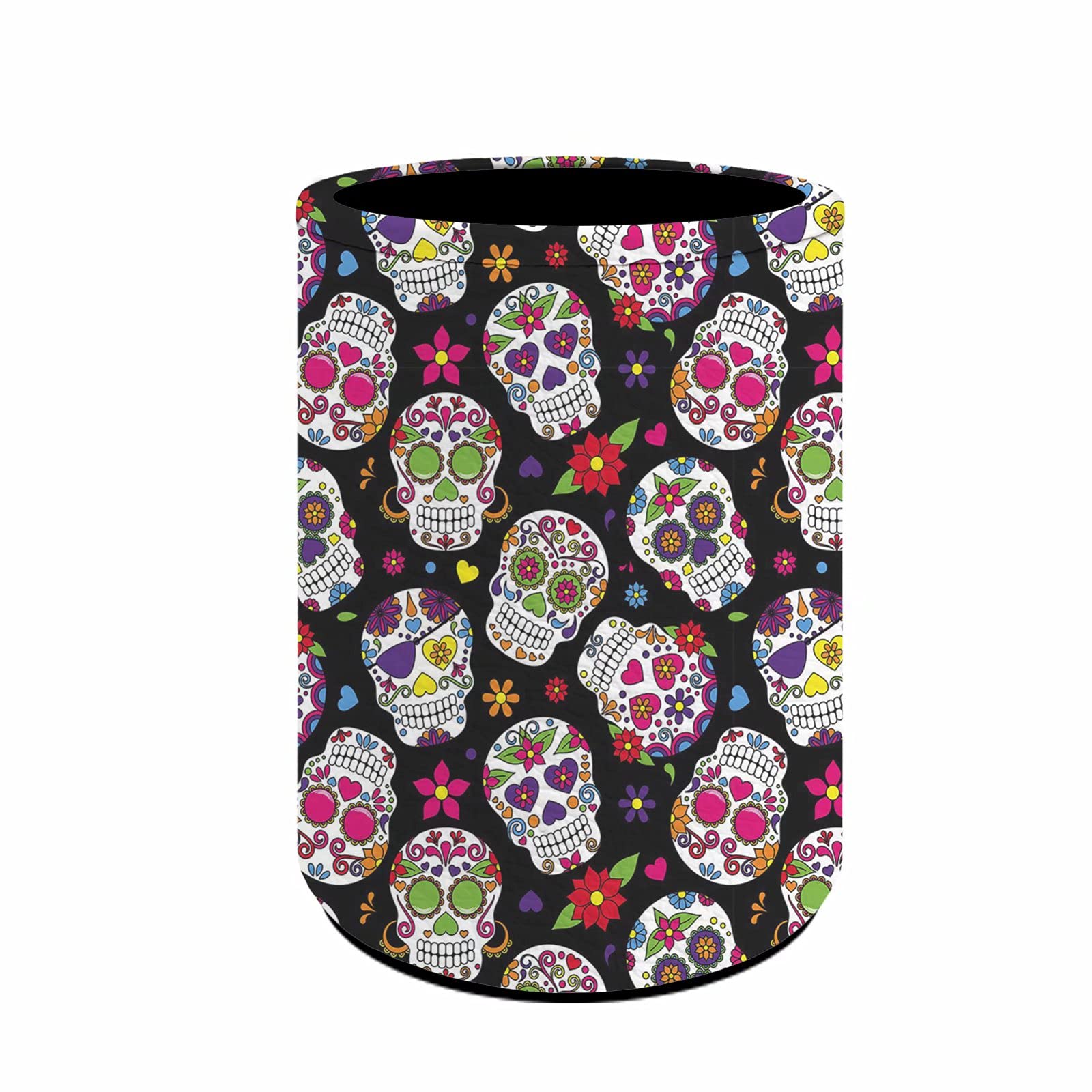 chaqlin Sugar Skull Floral Pencil Holders for Desk, Kids Children School Pen Pot,PU Leather Stationery Desk Organizer Office Pen Holder,Makeup Brush Holder