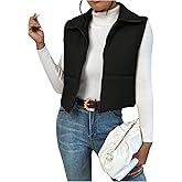 Verdusa Women's Zip Up Cropped Puffer Vest Sleeveless Collared Padded Down Coats Fall Winter Clothes