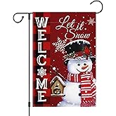 Girlly Winter Christmas Garden Flag Double Sided 12x18 Inch Snowman Let's Snow Snowflake Sign Welcome Yard Flag Farmhouse Outdoor Decor Burlap Red