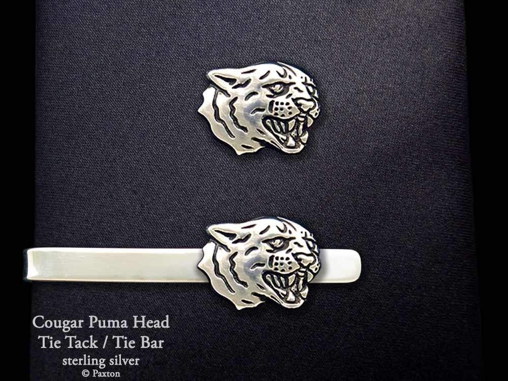 Cougar Panther Tie Tack or Cougar Panther Tie Bar in Solid Sterling Silver Hand Carved & Cast by Paxton