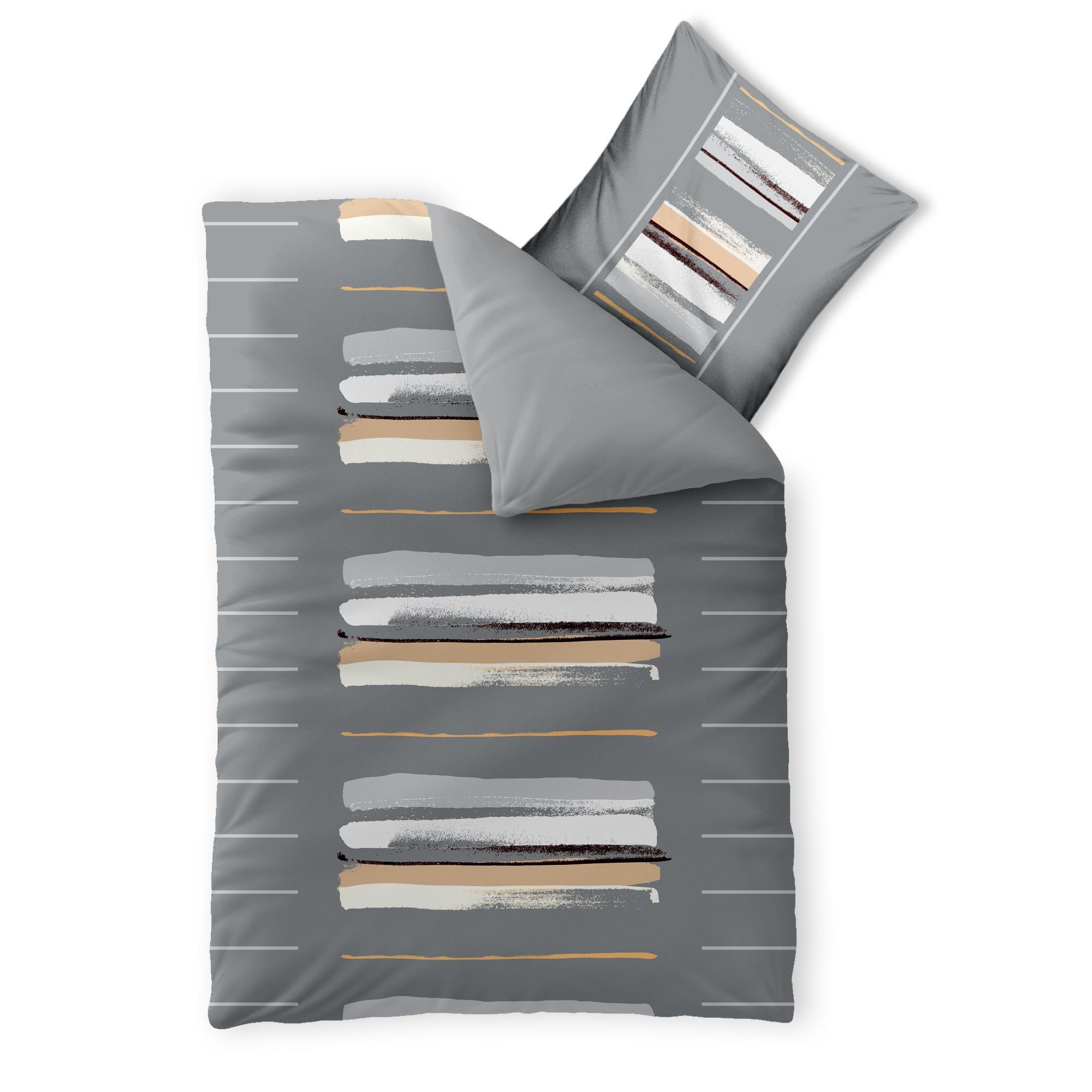 aqua-textil Trend Hanaa reversible bed linen cotton stripes grey white beige 135 x 200 cm