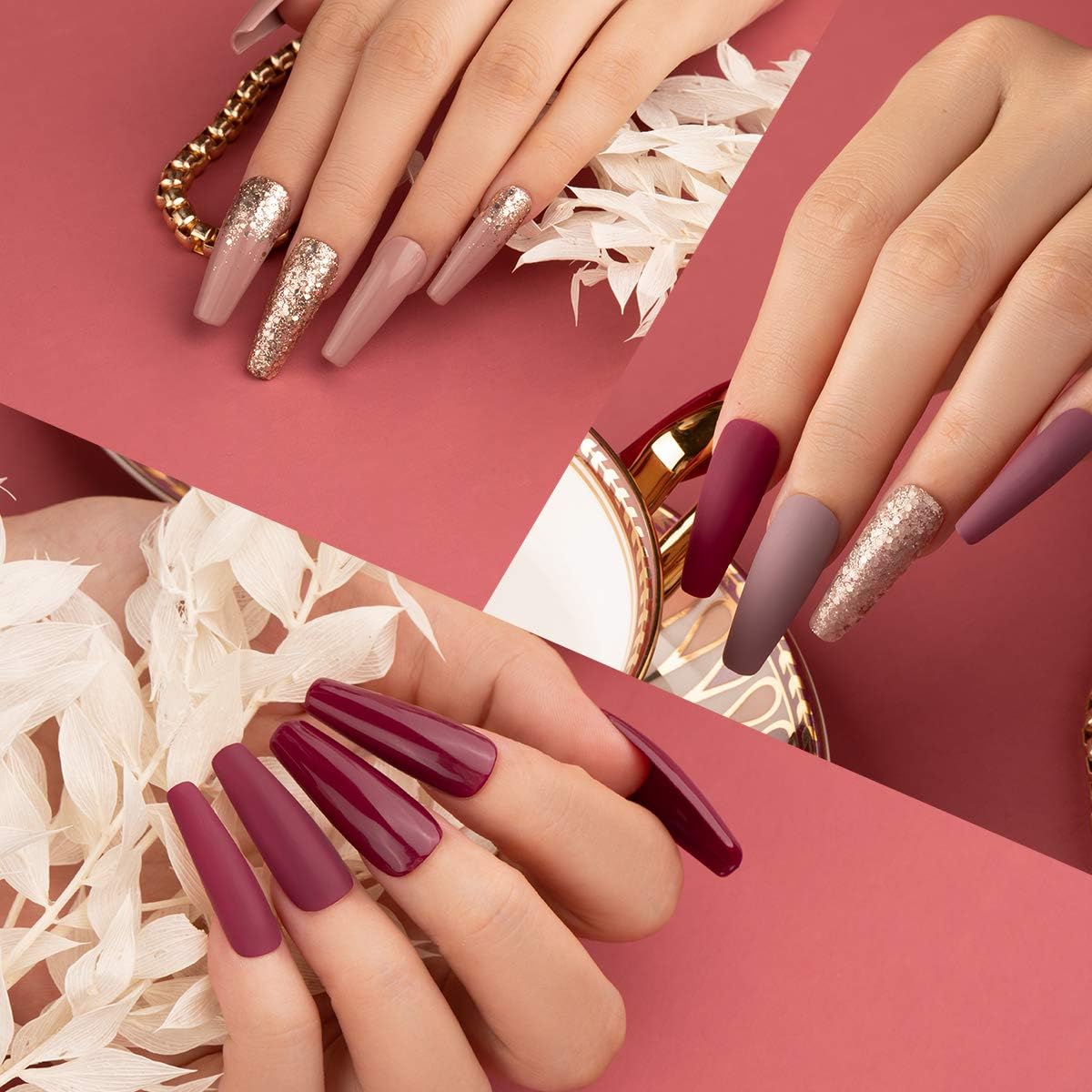 Beetles Gel Nail Polish Kit- 6 Colors Mauve Lilac and Maroon Gel Polish Set Glitter Nail Polish Soak Off LED Gel Nail Kit Nail Art Manicure Salon DIY at Home: Health & Personal Care