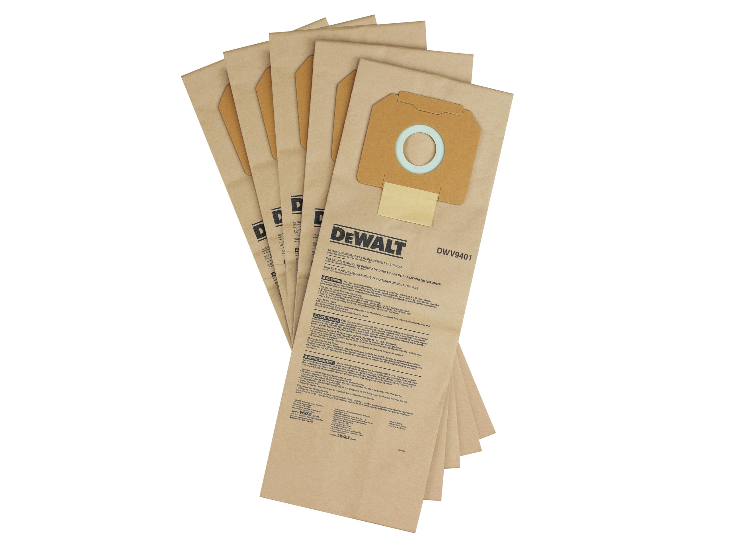 DEWALT PAPER DUST BAG FOR DWV902 5 PACK