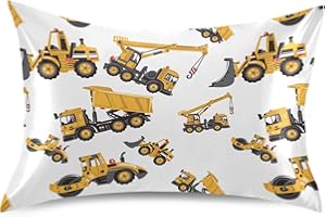 KOPIRIT Truck Car White Pillow Covers Silk Pillowcase for Hair and Skin Soft and Smooth Cooling Satin Pillowcase Standard Size Pillow Case for Bedroom Bed Women Boys Girls (20x26 Inch)