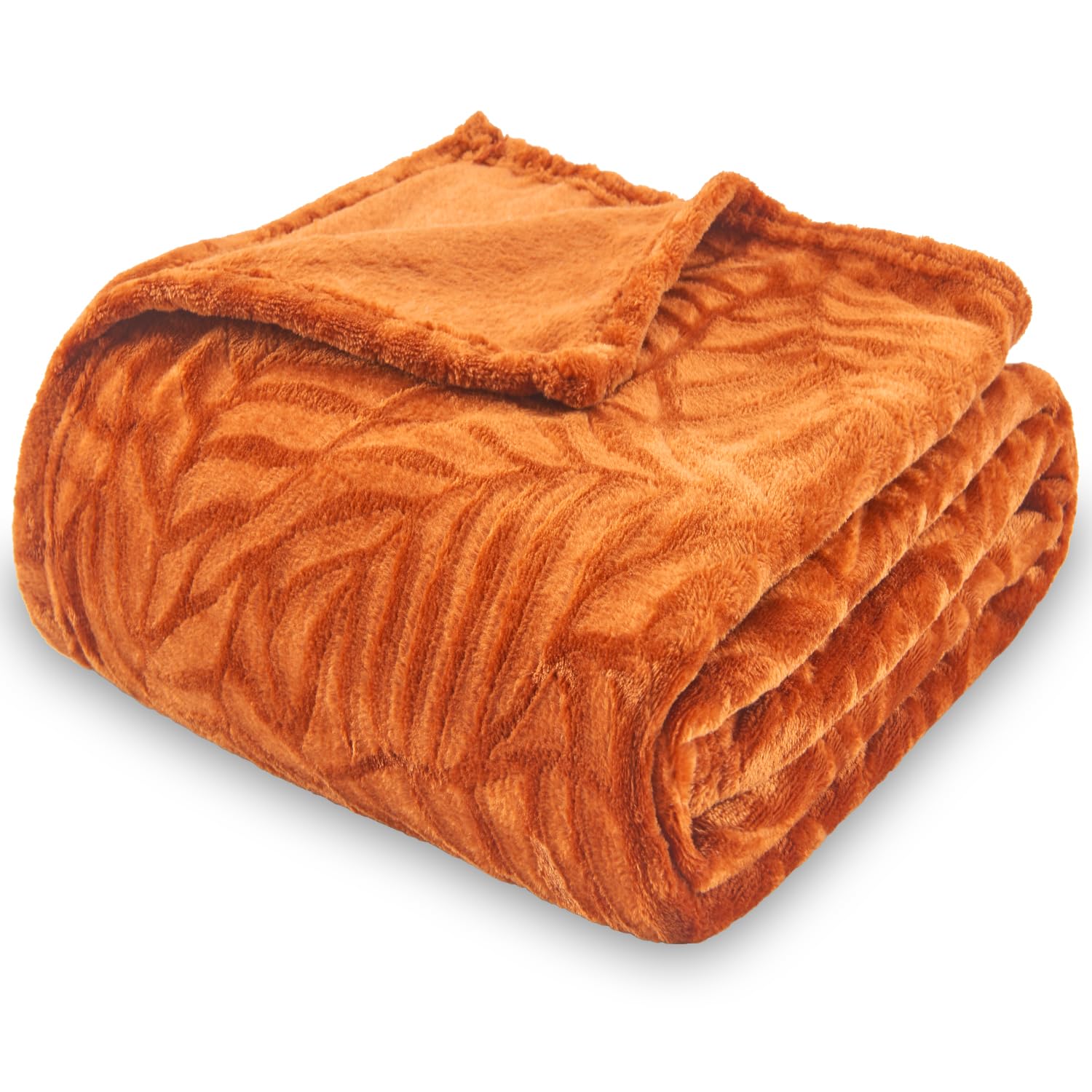 SOCHOW Super Soft Flannel Fleece Throw Blanket, Lightweight Cozy Warm Leaves Textured Plush Blanket for Bed Couch Sofa, 127cm x 150cm, Orange — image 1