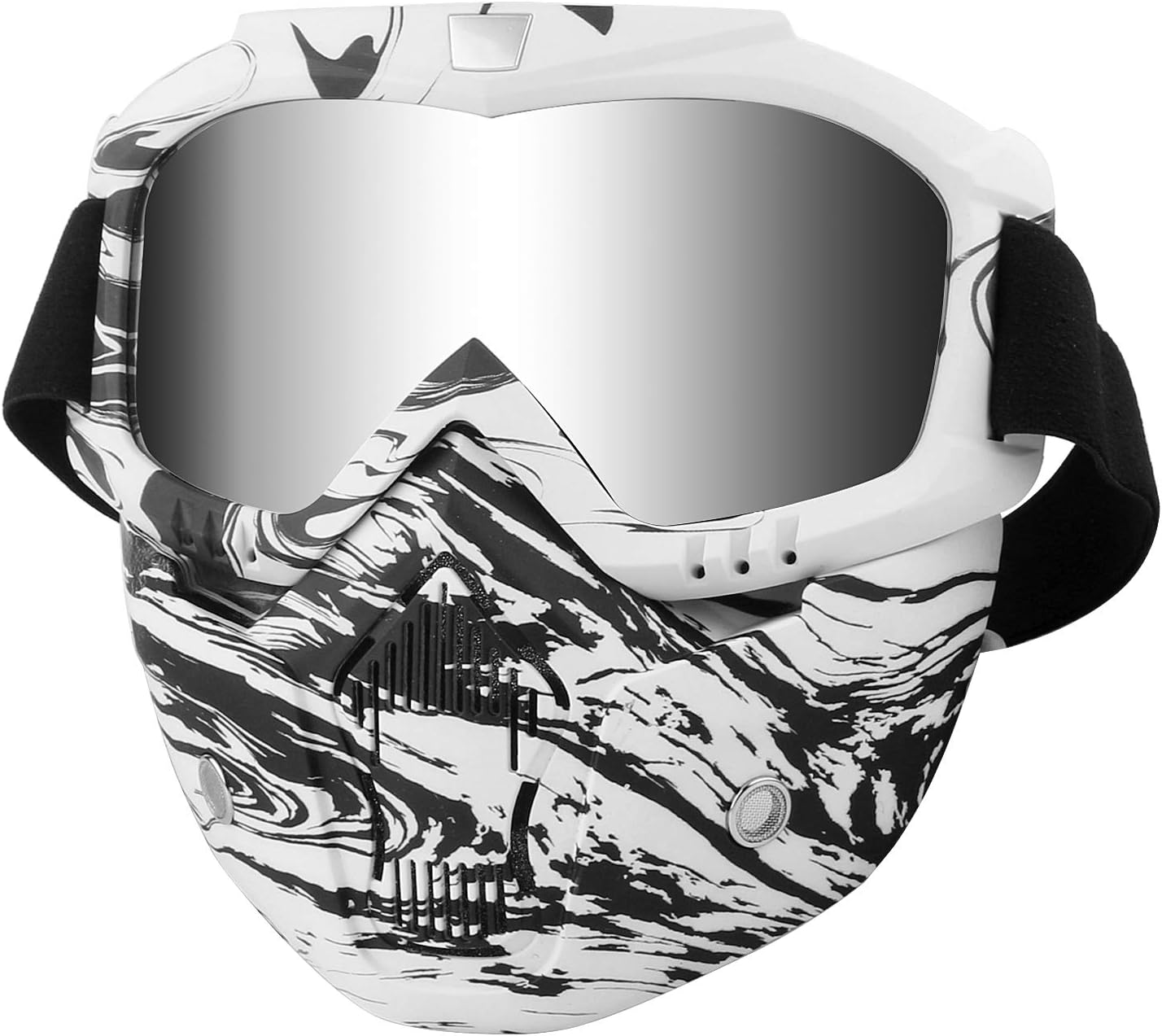Motorcycle Helmet Riding Goggles with Removable Face Mask Vintage (Black white Camo)