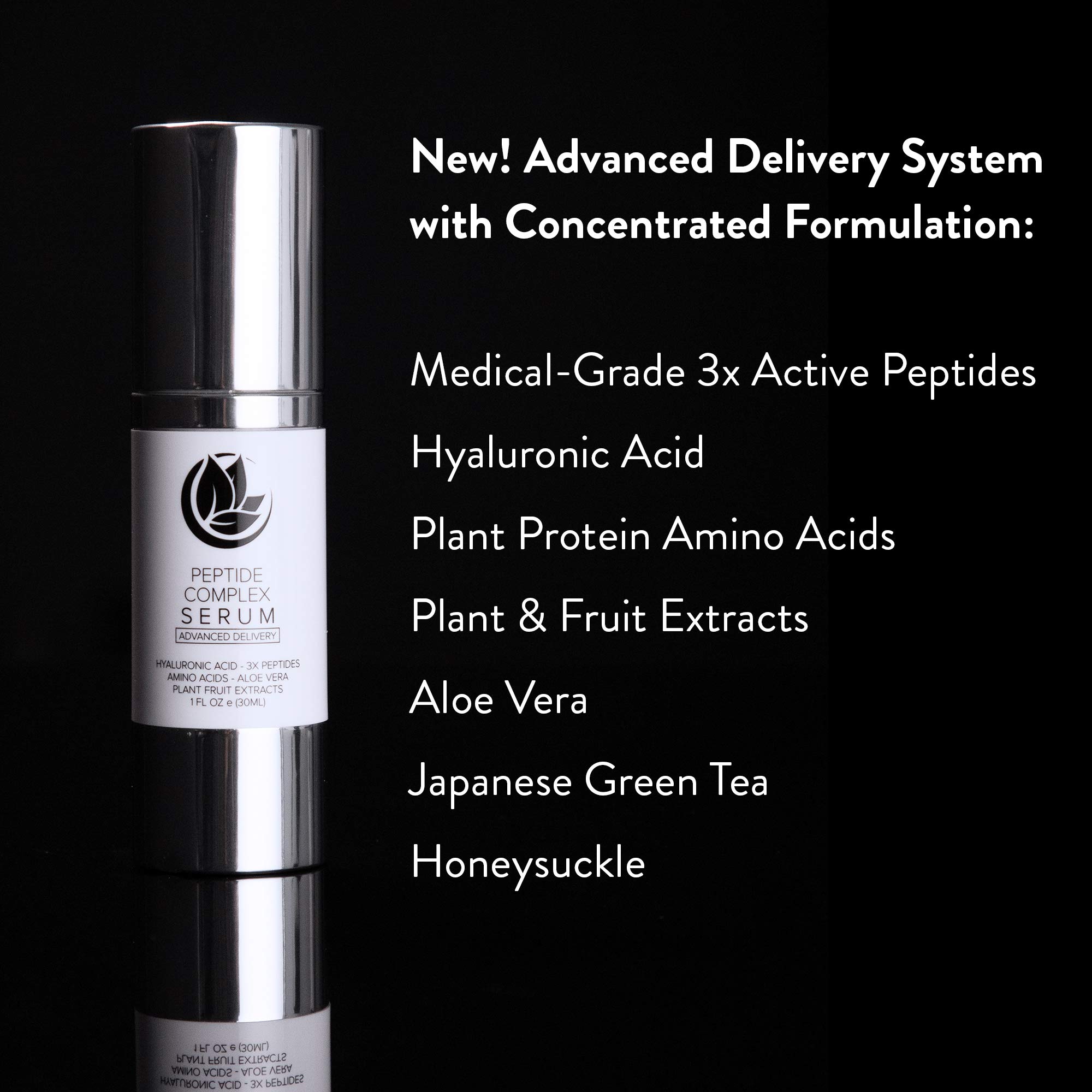Peptide Complex Serum by Microderm GLO - Best Skin Toning, Facial Tightening, 100% PURE & NATURAL, Plump, Hydrate & Nourish Your Face, Boosts Collagen & Heals Skin While Improving Tone & Texture, 1oz