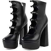 FancyQueen Platform Boots for Women, Chunky Platform Heels Goth Boots, Side Zipper Block Heels