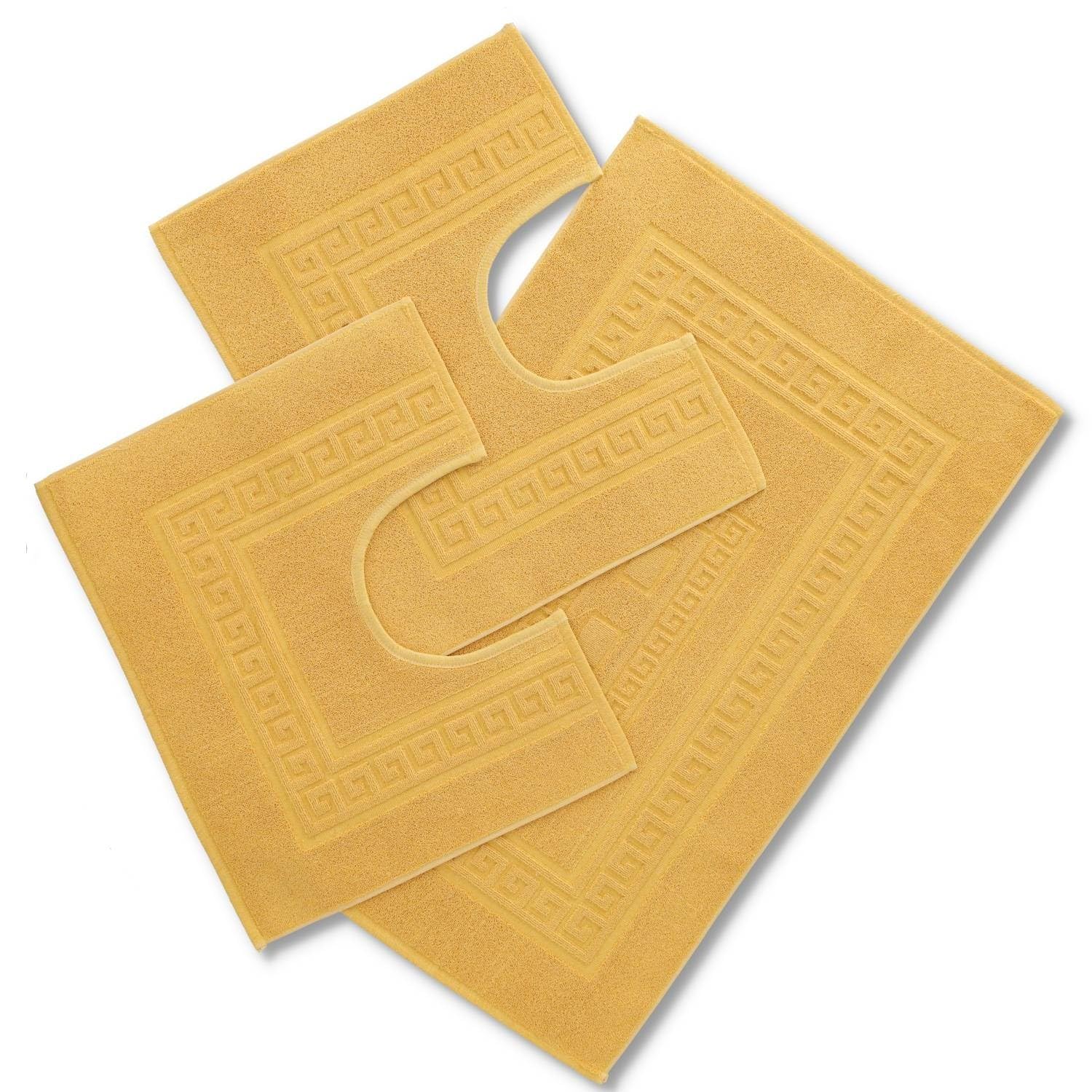 Torino 3-piece Set of Terry Towelling Bath Mat 60 x 90 cm plus 2 Pedestal Mats 60 x 45 cm yellow