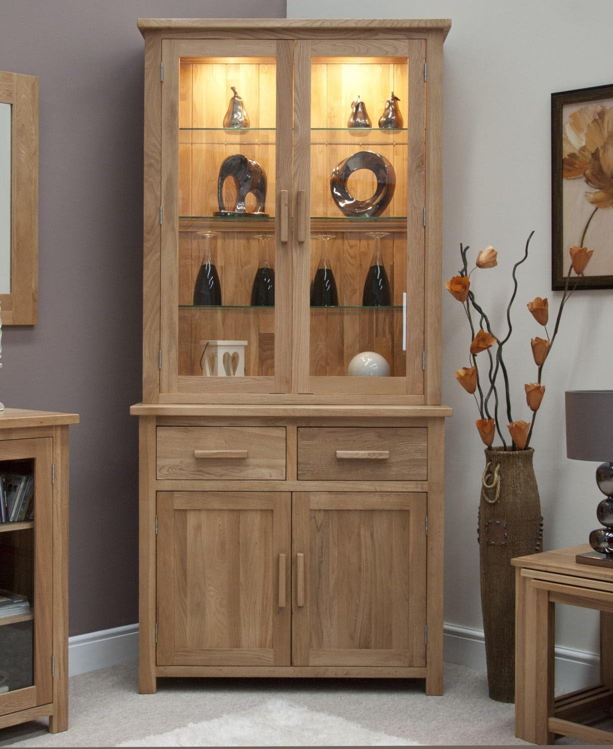 Large Oak Effect Sideboard Dresser Display Glass Cabinet Led Light Unit 166 Gent 5901451029075 Ebay