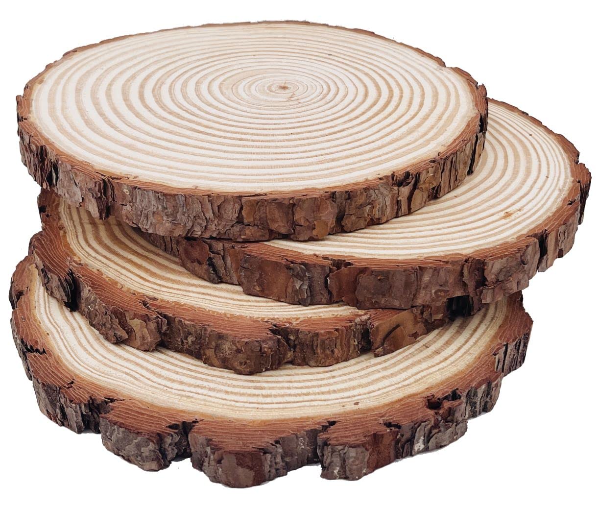 Wooden Discs 4 Pieces Wooden Log Discs 21-23 cm Unfinished Wooden Circles Undrilled Wooden Circles without Hole for DIY Crafts Wooden Discs Wedding Centrepieces Christmas Decoration Tree Disc