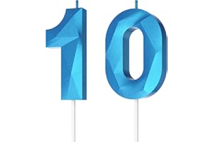 KENJOVIVO Number Birthday Candles(10 Candle Blue) 3D Diamond Shape Number Happy Birthday Cake Candles for Birthday Party Wedding Decoration Reunions Theme Party