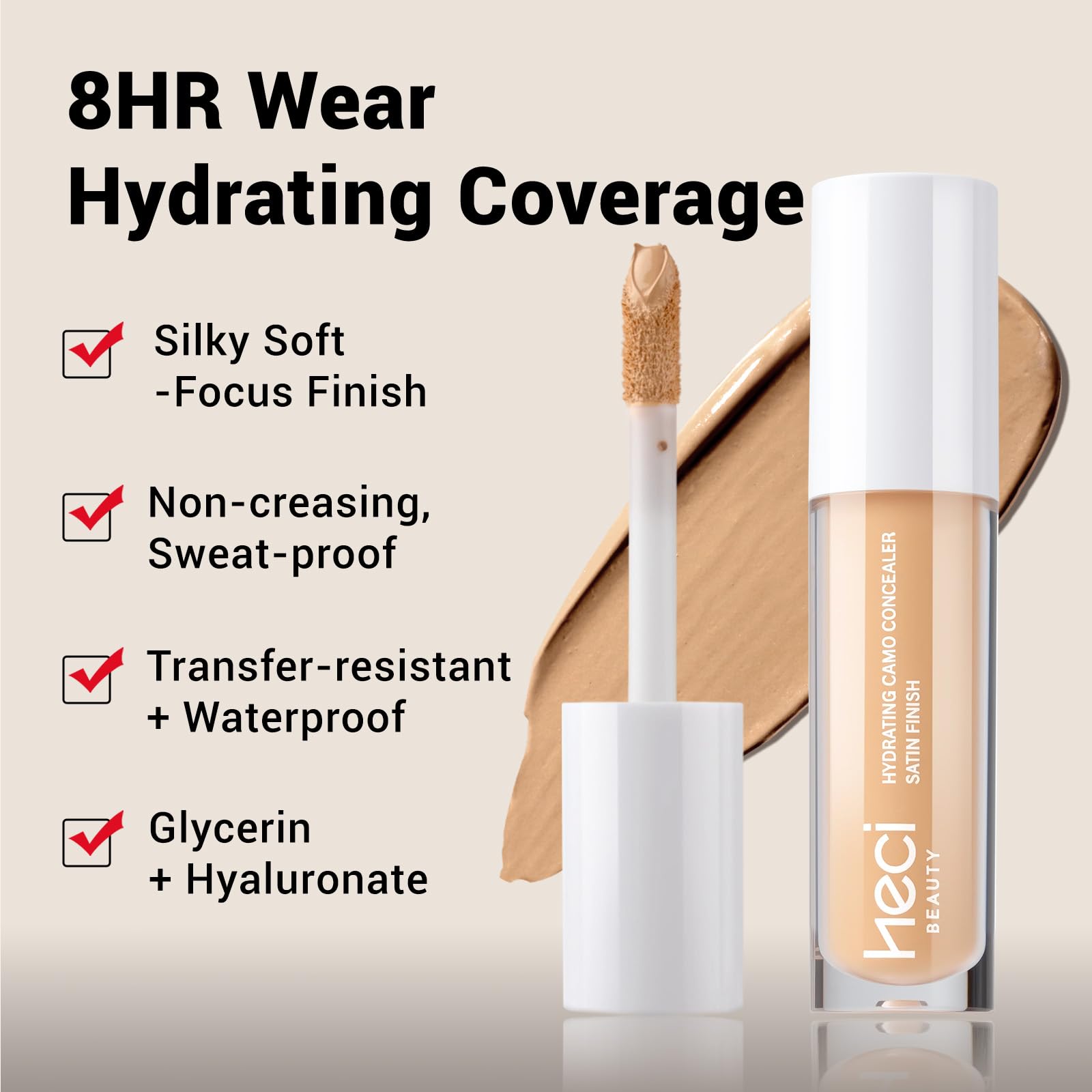 HECI BEAUTY Liquid Concealer Makeup for Blemishes & Dark Circles - Medium to Full Coverage Concealer for Face,07 Tan, 0.22 Fl Oz