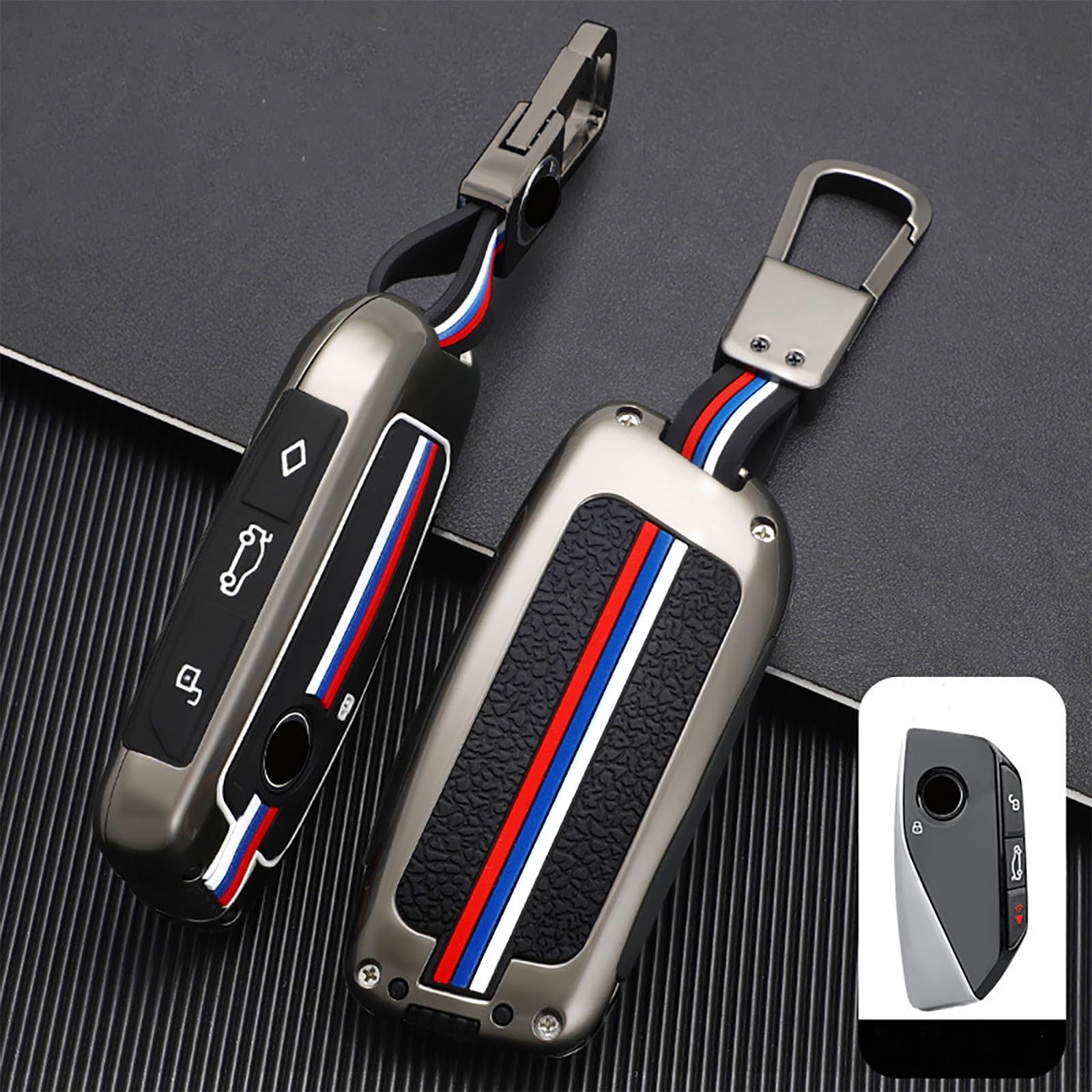 Photo 1 of OLLEN Heavy Zinc Alloy Key Fob Cover, Fit for BMW 2023-2025~up New 5/7 Series 740i 760i X1 X2 X3 X5 X6 X7 XM IX IX3 I5 I7 etc, Full Protection Remote Fob Cover, Gunmetal (1 Pcs)