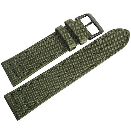 EULIT 22mm Green Canvas with PVD Buckle Made in Germany Mens Watch Strap