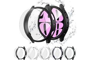 [5+5] Pack Screen Protector for Samsung Galaxy Watch 6 40mm,JZK 5 Hard PC Protective Bumper Case + 5 Tempered Glass Screen Protector Film for Galaxy Watch 6 40mm,Black+Clear+Silver+Blue+Green