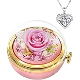 HVY Preserved Real Rose with Heart Necklace Birthday Gifts for Women Preserved Fresh Flowers for Delivery Prime Forever Flowers Gifts for Mom Wife Grandma on Valentines Mothers Day Anniversary Pink