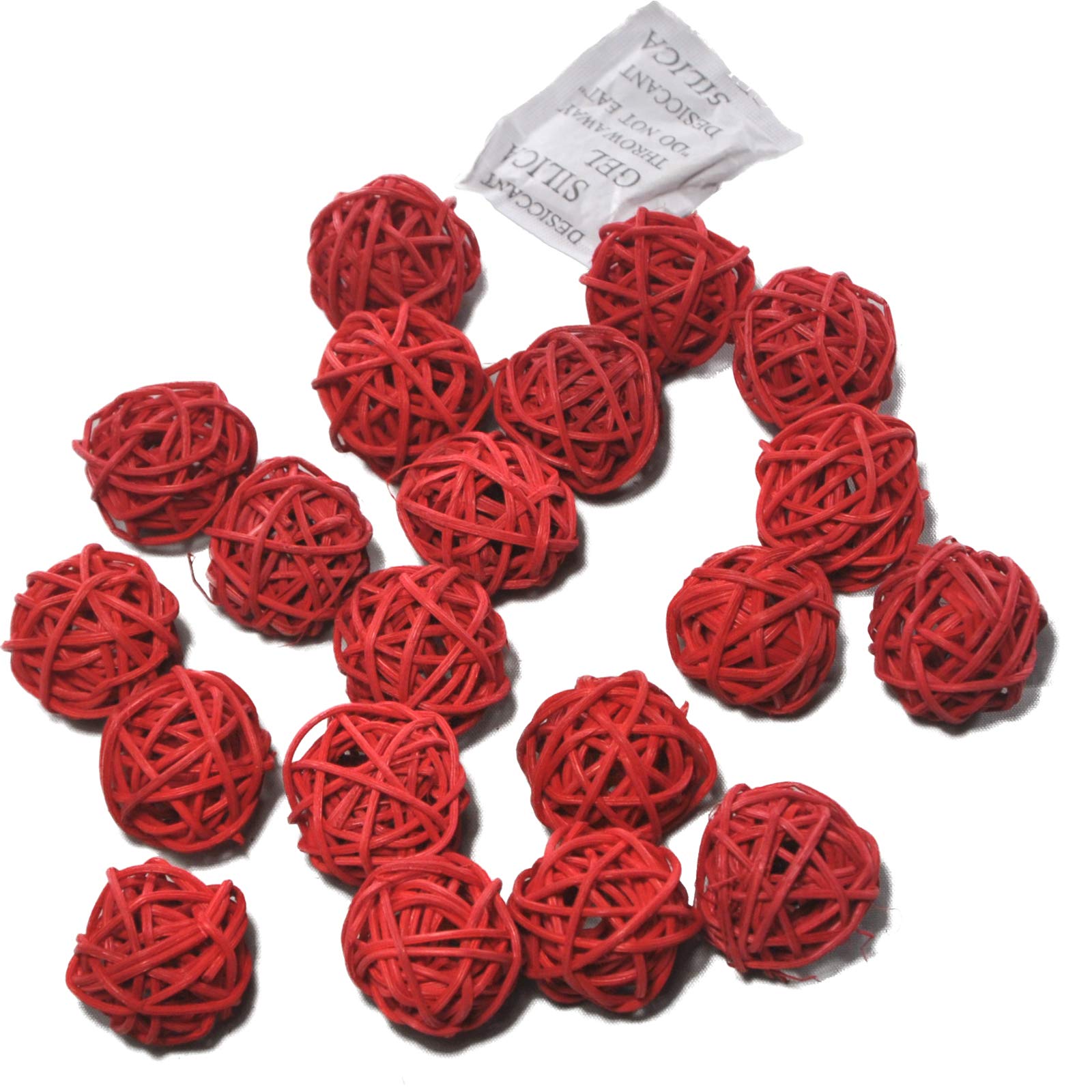 Ougual Natural Wicker Rattan Balls Table Wedding Party Hanging Wobble Ball Christmas Decoration (3cm, 20pcs, Red)