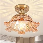 Semi Flush Mount Ceiling Light,Hallway Vintage Lights Fixture Ceiling 9" Small Modern Amber Glass Lighting for Closet Hallway