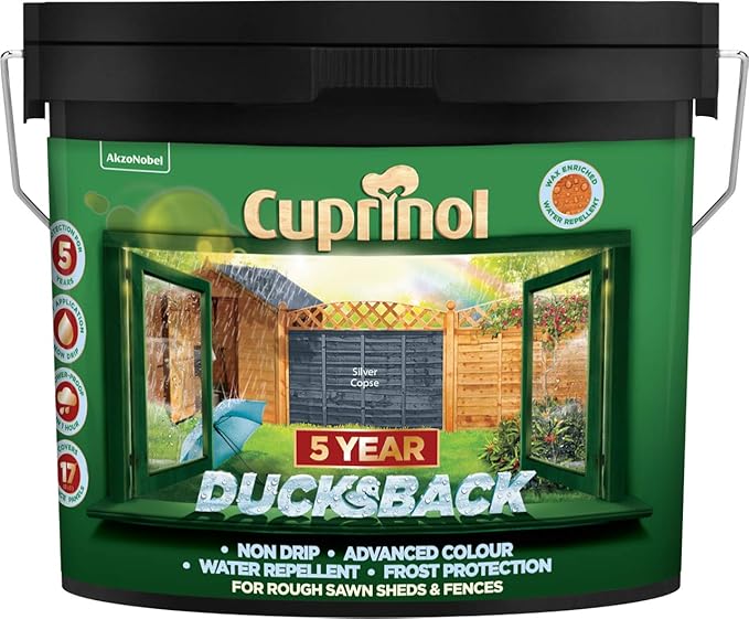 New 2018 Cuprinol Ducksback Shed & Fence Paint 9 Litre Silver Copse