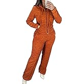 CHICME Womens 2 Piece Outfits Sweatsuit Zip Up Hoodie and Wide Leg Sweatpants Tracksuit Travel Workout Lounge Sets